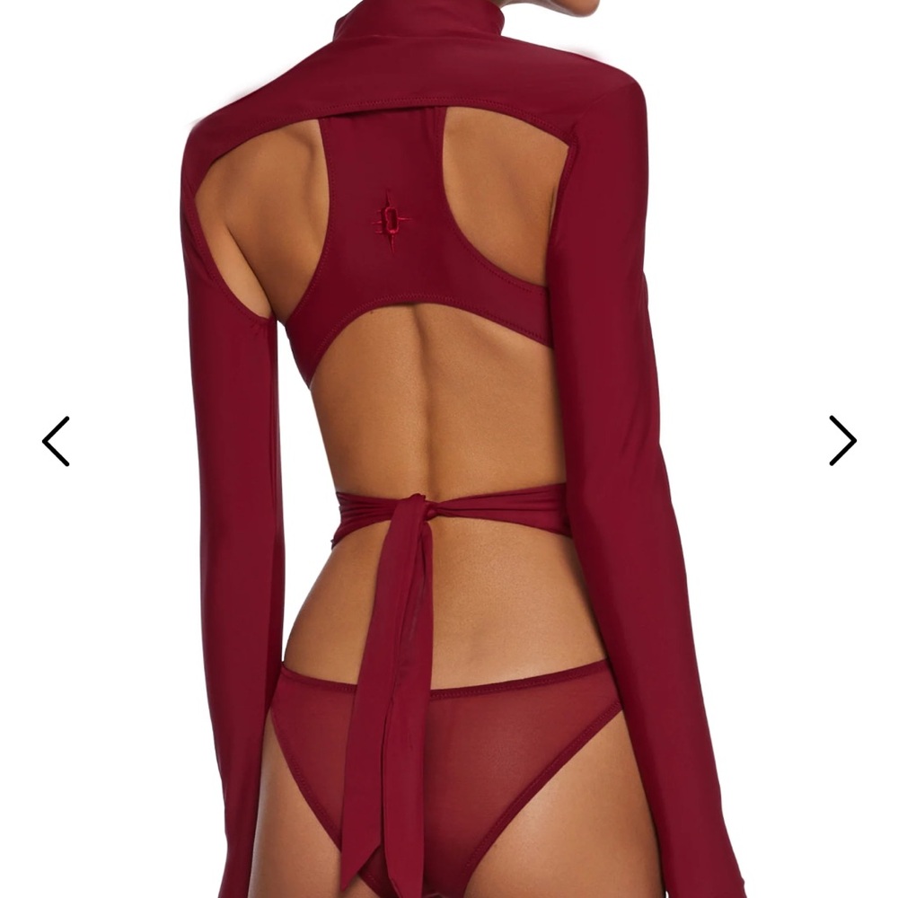 Darker Wavs FLANGER STRAPPY SPANDEX AND MESH BODYSUIT - RED - Picture 4 of 4